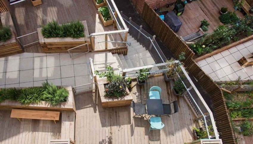 Aerial shot of gardens in Ouseburn neighbourhood